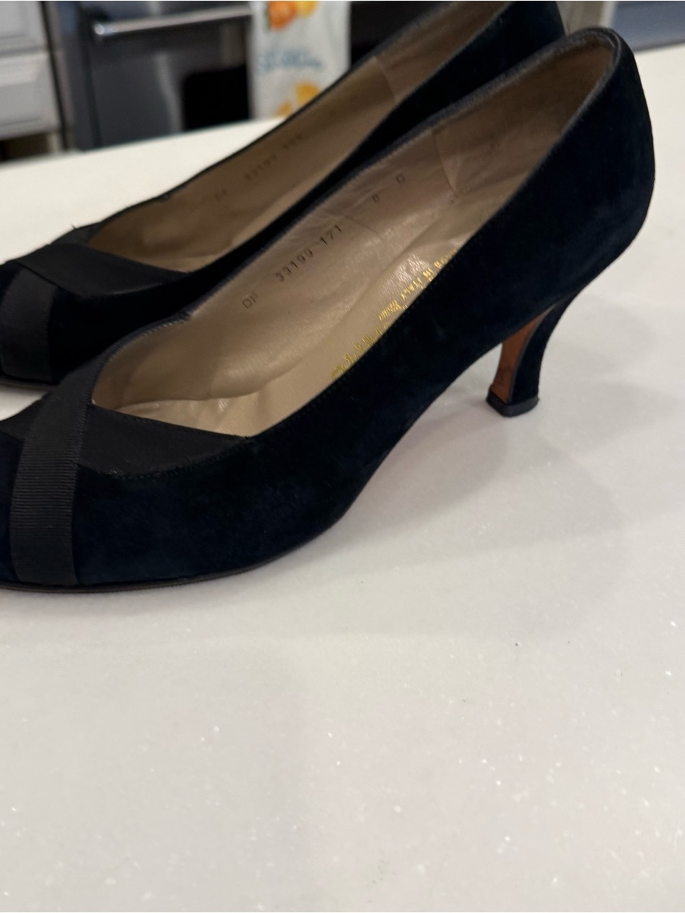 Salvatore Ferragamo Black Suede Pumps with Grosgrain Trim - Picture 13 of 16